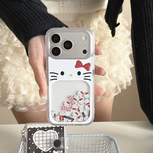 Sliding Block White Glitter Hello Kitty Bow Phone Case or iPhone