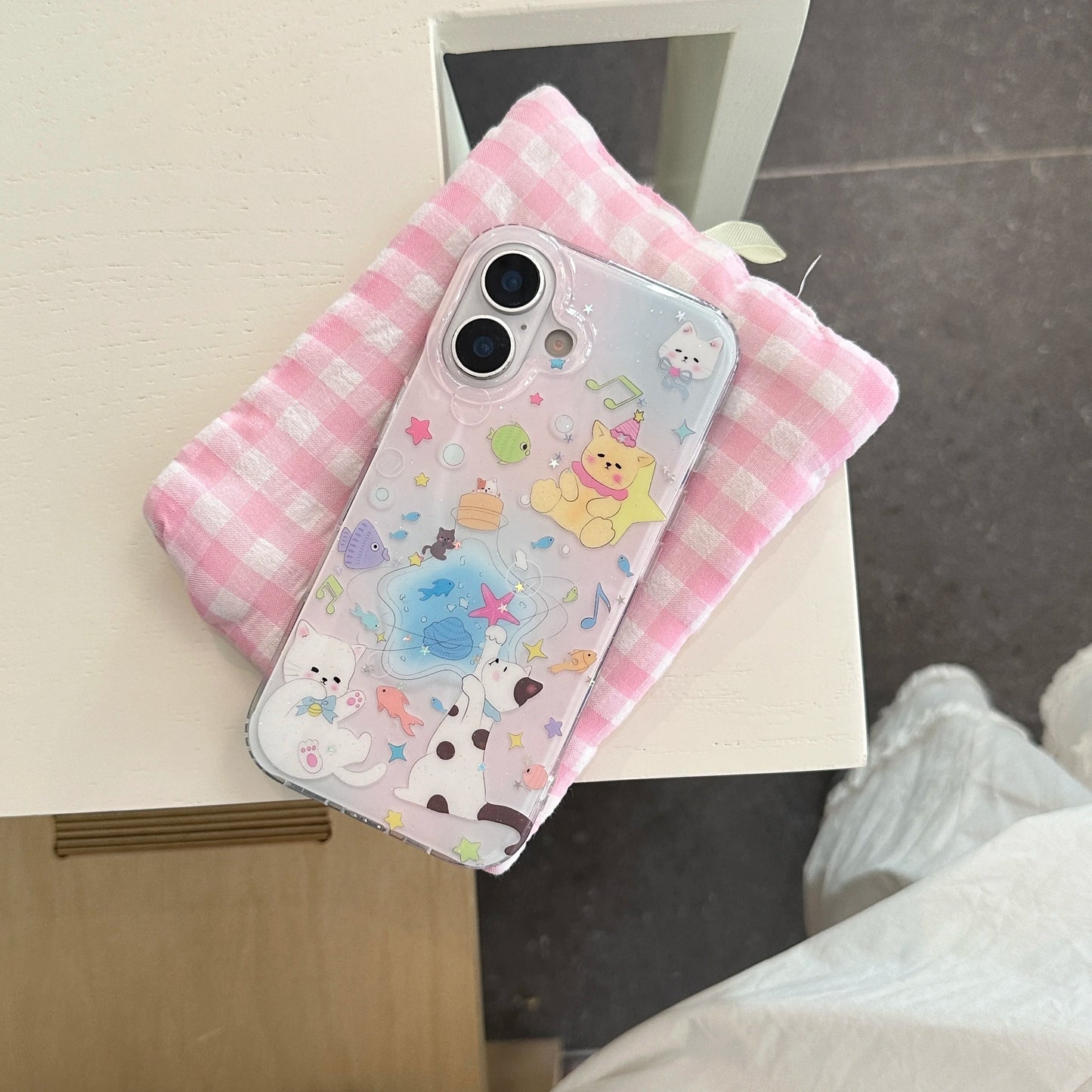 Adorable & Sweet Cartoon Cats & Fish Lovely & Magical Protective Phone Case