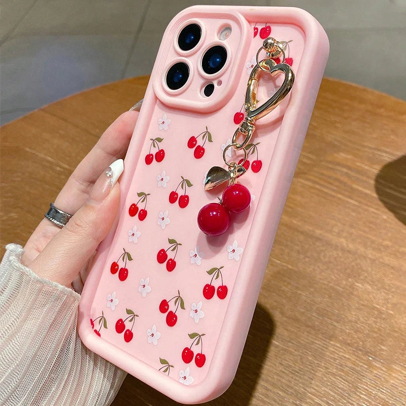 Cute 3D Cherry Pendant Charm Pattern Phone Case For iPhone