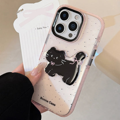 Korean Splash-ink 3D Cute Cartoon Black Cat Phone Case For iPhone