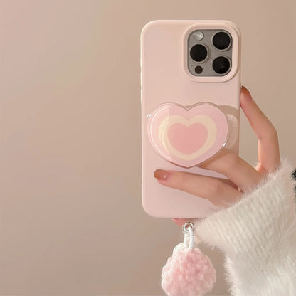 Korean Pink Phone Case With Love Heart Holder For iPhone