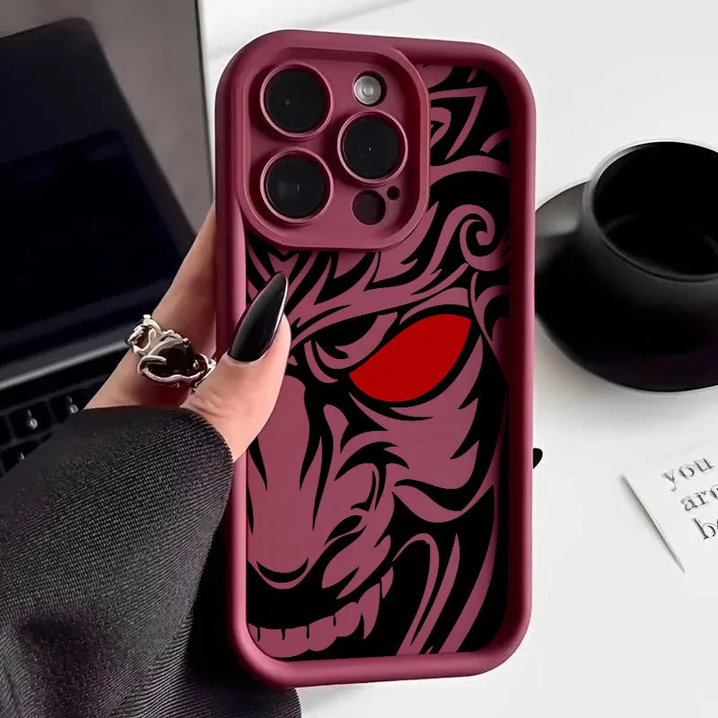 Japanese Art Samurai Ghost Head Silicone Case For iPhone