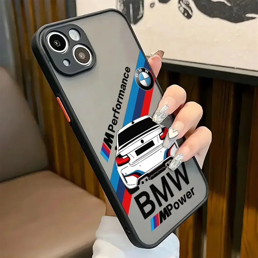 Luxury Phone Case Matte Transparent BMW Back Cover For iPhone