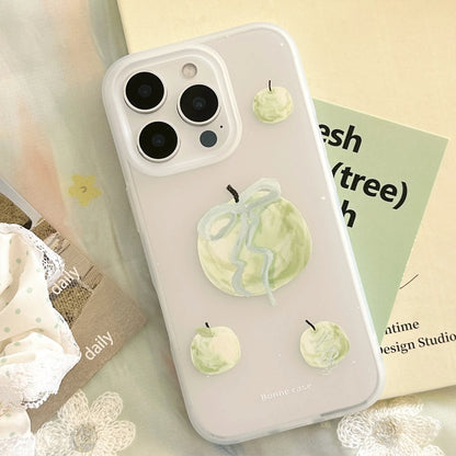 Korean Oil Painting Green Apple Pattern Phone Case For iPhone