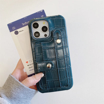 Slot Card Bag Wrist Strap Holder Leather Wallet Phone Case For iPhone