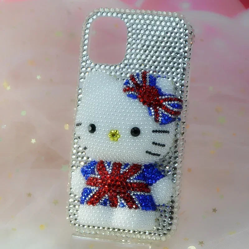 Rhinestone Bling Crystal Hello Kitty Phone Case Chain For iPhone