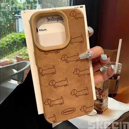 Line Drawing Sausage Dog Leather Phone Case For iPhone