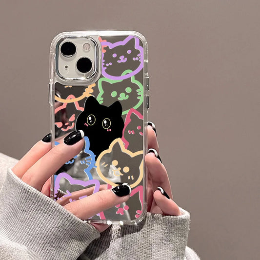 Cute Cat Luxury Plating Make Up Mirror Cover Phone Case