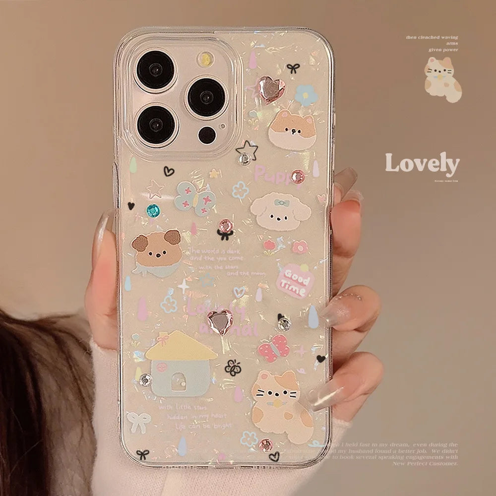 Cute Cartoon Puppy Shell Pattern Phone Case For iPhone