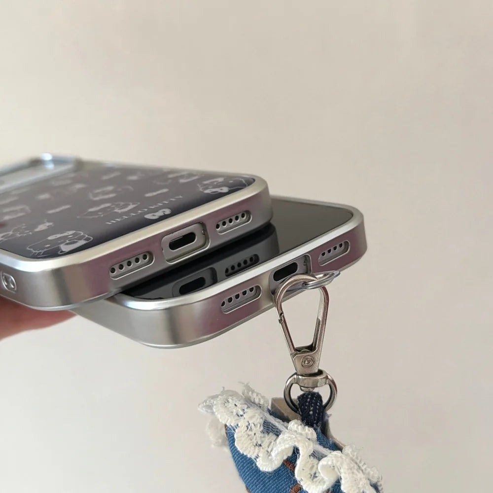 Silver Edge Drip Glue Hidden Blue Kitty Is Suitable For Apple Phone Case