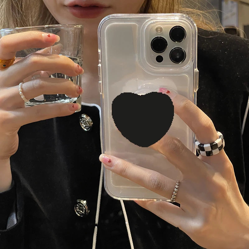 Cute Glass Love Heart Ring Holder Stand Phone Case For iPhone