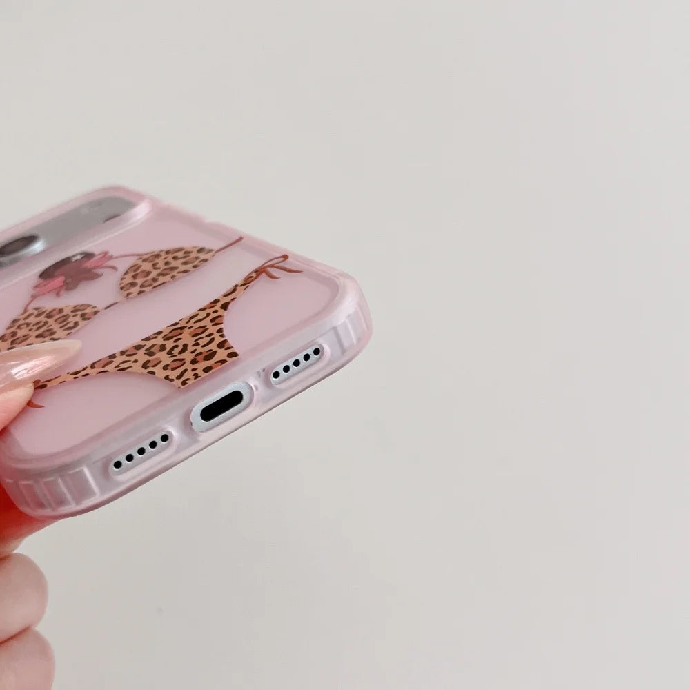 Cute Cartoon Leopard Print Bikini Phone Case For iPhone