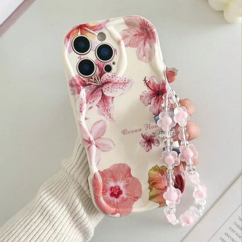 Cute Flowers Pattern Cream Wavyedge Phone Case For iPhone