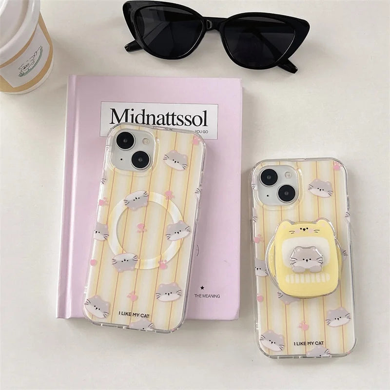 Cute Stripes Cat Magnetic Phone Case
