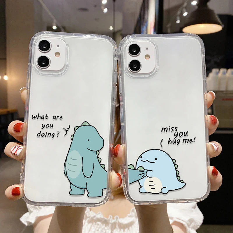 Cute Animal Dinosaur Couple Phone Case For iPhone