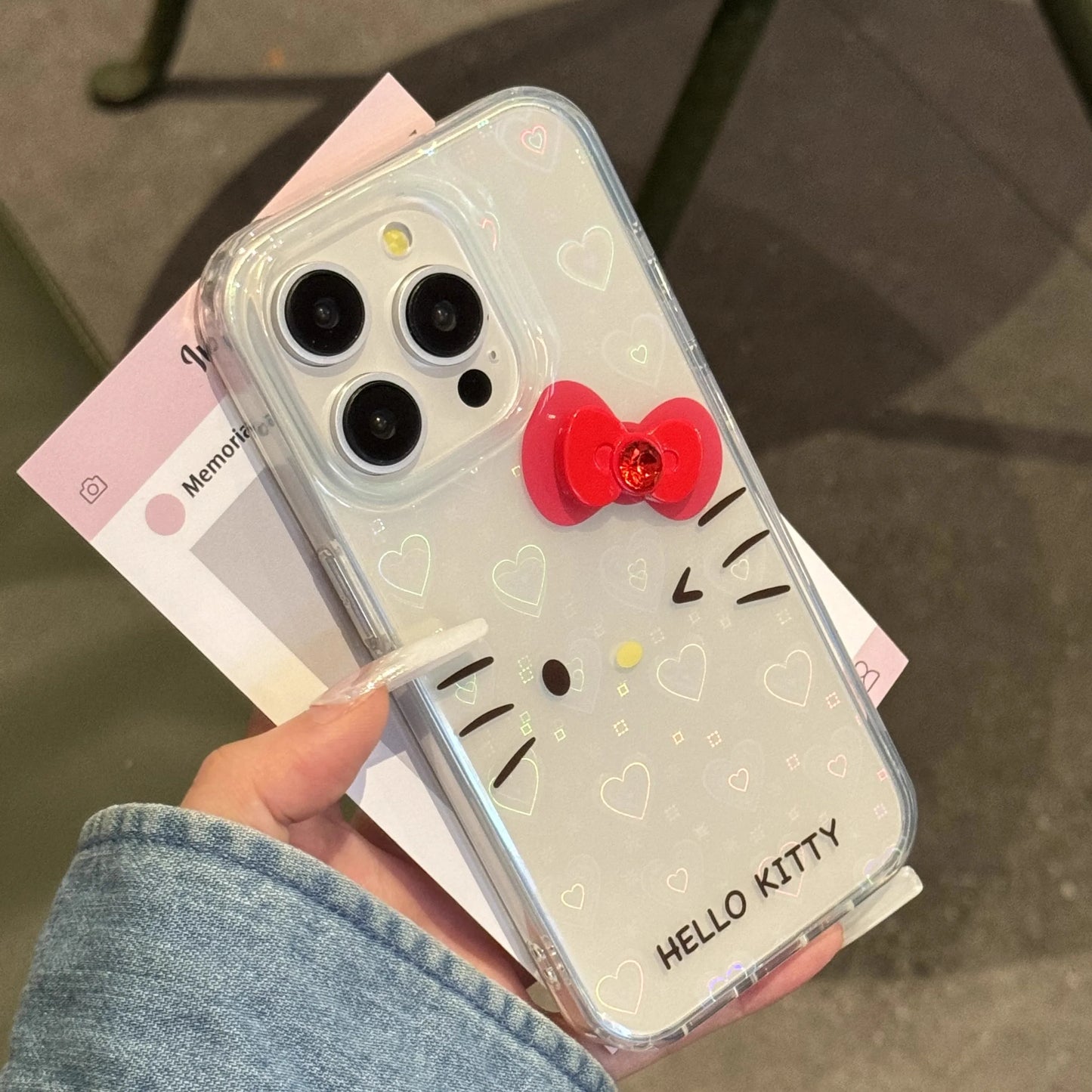 Hello Kitty Face Strap Bow Kawaii Phone Case For iPhone