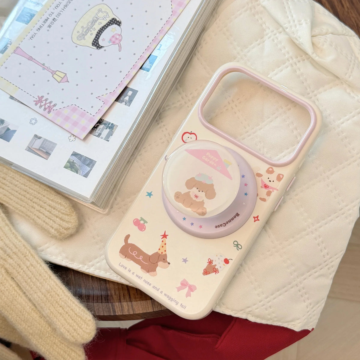 Korean Graffiti Cartoon House Puppy Doll Magnetic Bracket Phone Case For iPhone