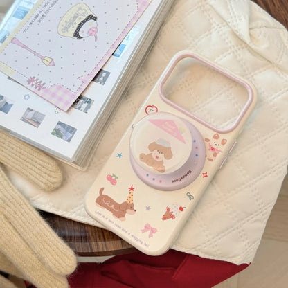 Korean Graffiti Cartoon House Puppy Doll Magnetic Bracket Phone Case For iPhone