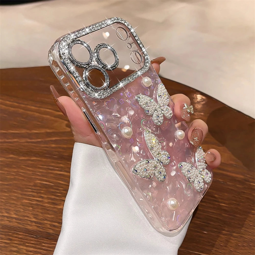 Luxury Diamond Butterfly Clear Phone Case For iPhone