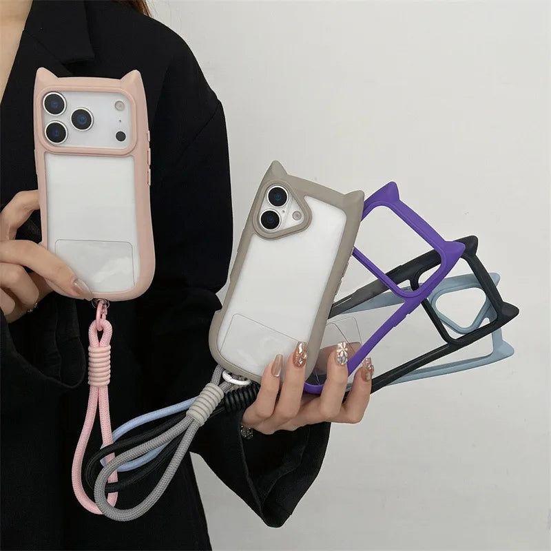 Cute Cartoon Cat Ear Transparent Phone Case For iPhone
