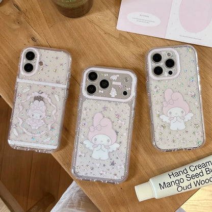 Luxury My Melody Phone Case Large Sparkle Window Lens Protector Shockproof Transparent Soft Cover For iPhone