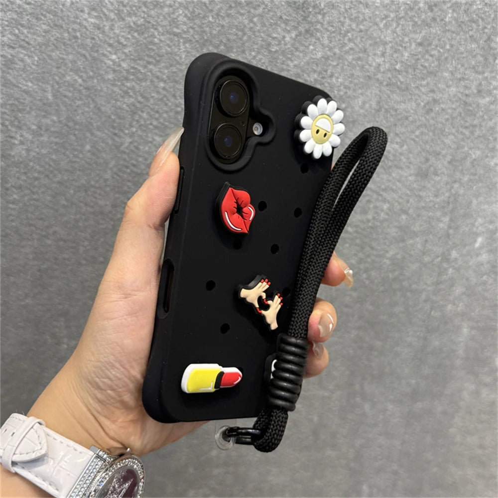 Diy Charms Holes Liquid Silicone Soft Case for iPhone