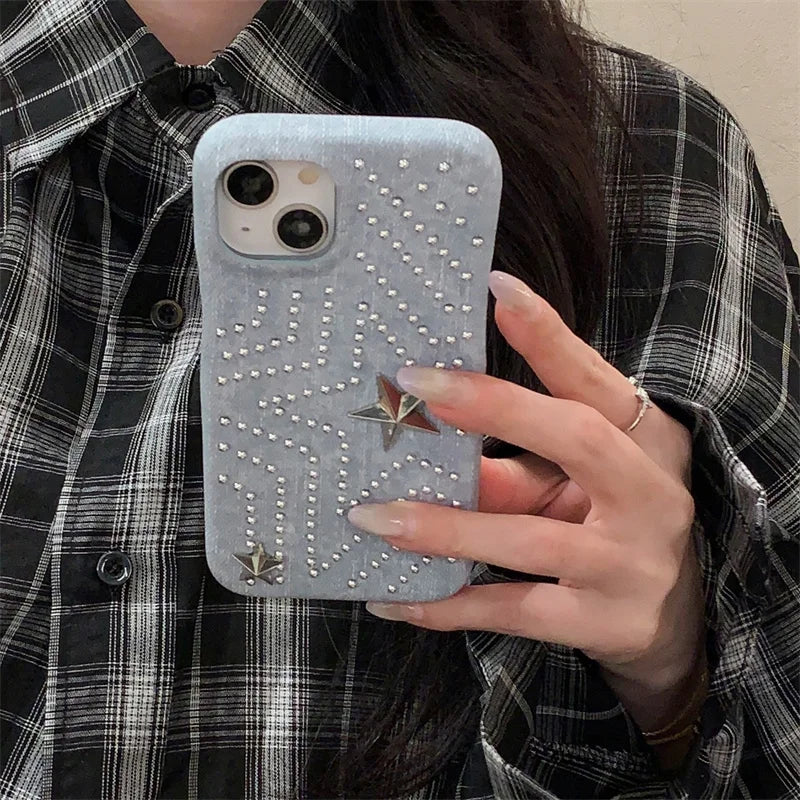 Luxury Metal Star Denim Cloth Phone Case