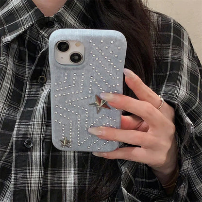 Luxury Metal Star Denim Cloth Phone Case