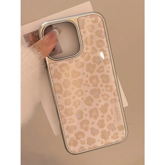 InsYellow Leopard Pattern Light Luxury  Silver Edge TPU Anti-Drop Phone Case For iPhone