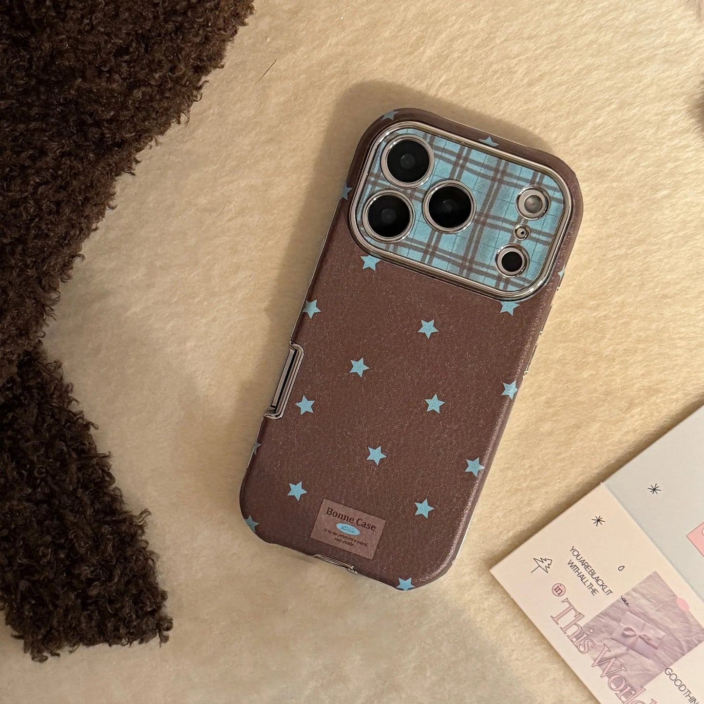 Korean Retro Stars Plating Leather Texture Phone Case For iPhone