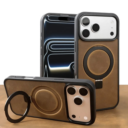 Magnetic Rotating Bracket Genuine Leather Phone Case For iphone