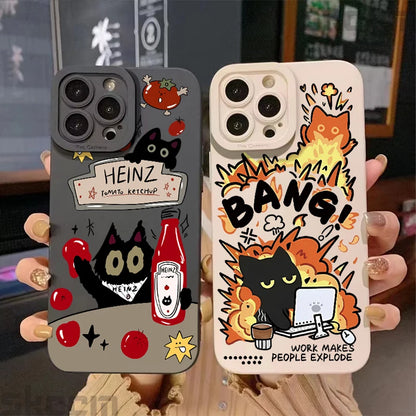 Tomato Sauce Black Cat Pattern Phone Case For iPhone