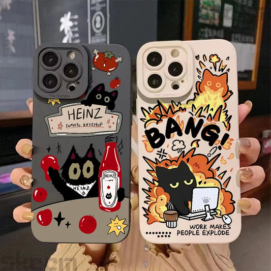Tomato Sauce Black Cat Pattern Phone Case For iPhone