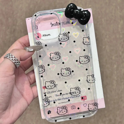 Hello Kitty Black Dot Line KT Phone Case For iPhone