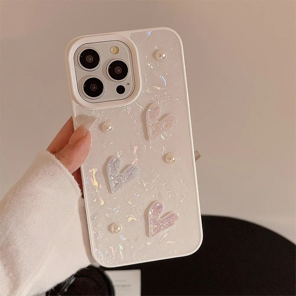 Korean Cute 3D Laser Pearl Love Soft Silicone Case For iPhone