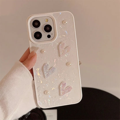 Korean Cute 3D Laser Pearl Love Soft Silicone Case For iPhone