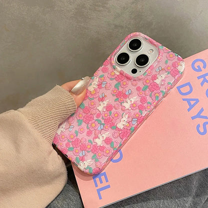 Stylish Colorful Flowers Cute Rabbit Glitter Phone Case