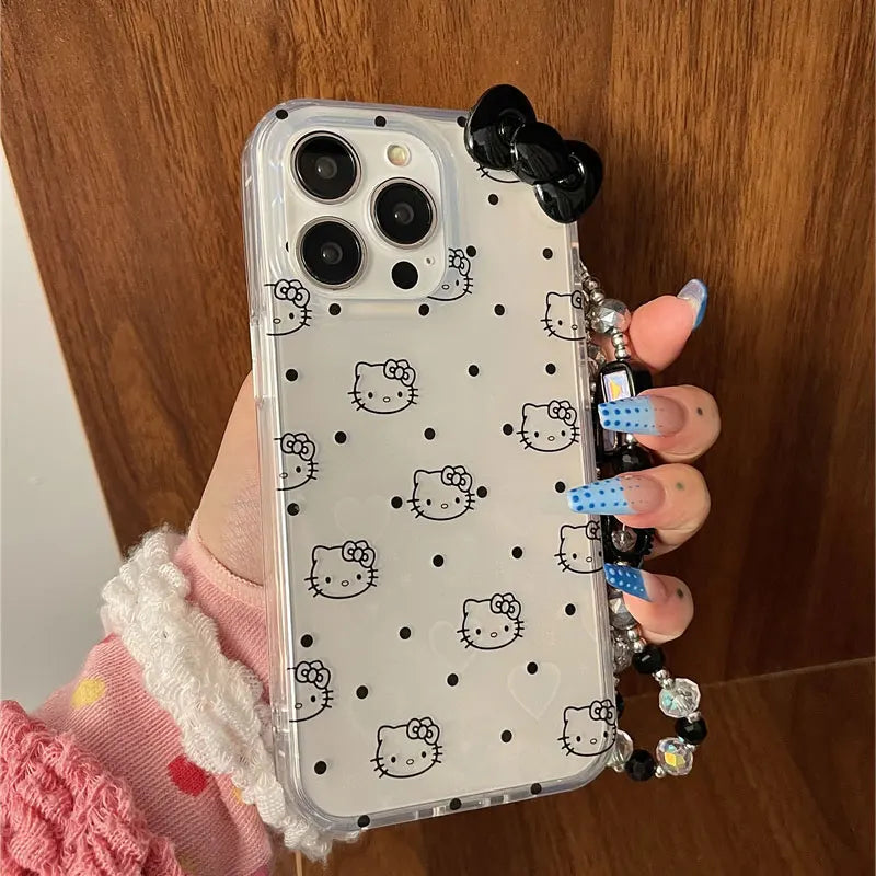 Hello Kitty Black Dot Line KT Phone Case For iPhone