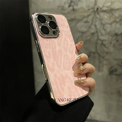 Luxury Plating Leopard Texture Leather Phone Case