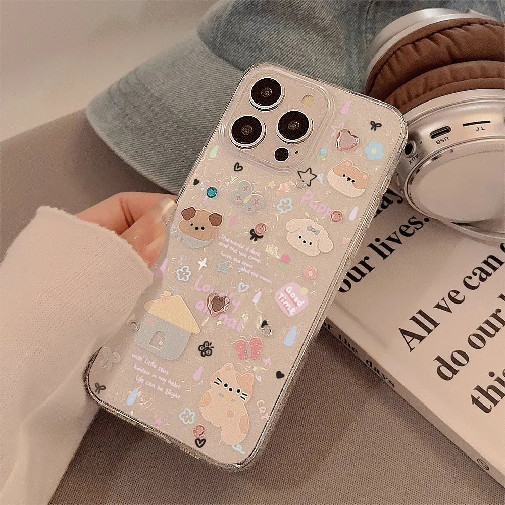 Cute Cartoon Puppy Shell Pattern Phone Case For iPhone