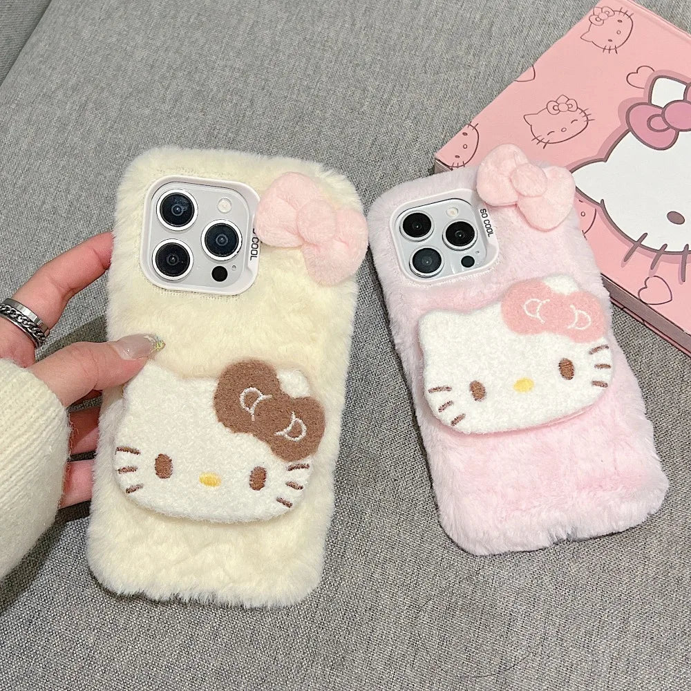 DIY New Kawaii Cat 3D Plush Shape Mobile Phone Case Suitable For iPhone
