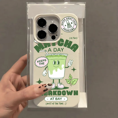 Matcha Milk Tea Lichee Leather Pattern Phone Case For iPhone