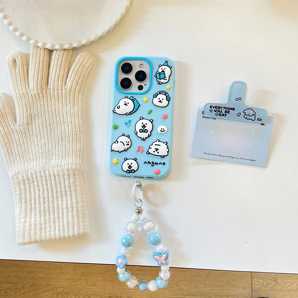 Kawaii Cartoon Nagano Bear Soft Silicone Case Cover With Bead Bracelet  For iPhone