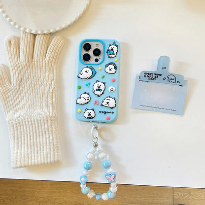 Kawaii Cartoon Nagano Bear Soft Silicone Case Cover With Bead Bracelet  For iPhone