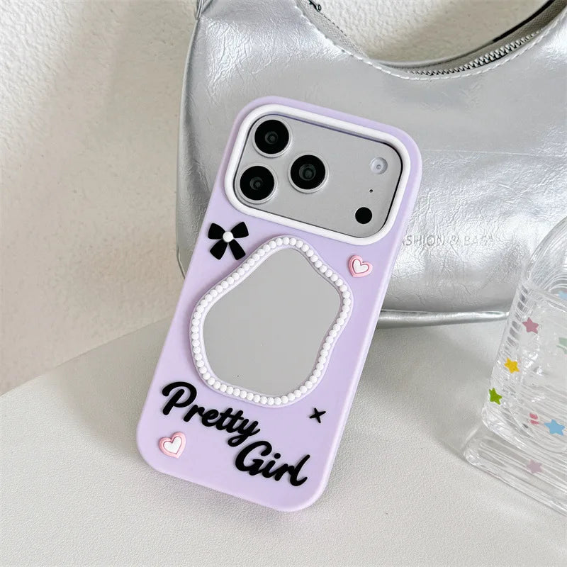Luxury 3D Bowknot Love Heart irregular MakeUp Mirror Phone Case For iPhone