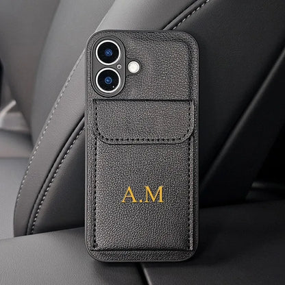 Custom Initials Name Letter Card Bag Leather Case For iPhone