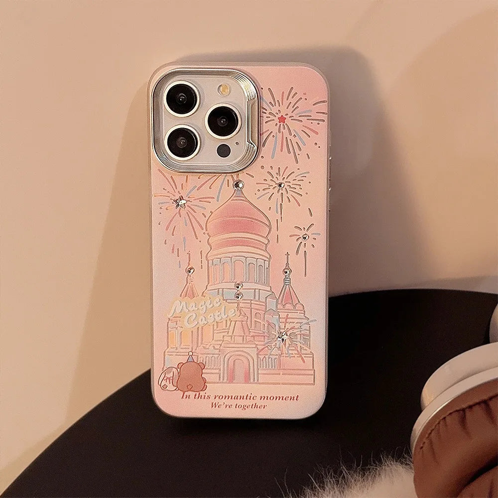 Korean Glitter Fireworks Castle Phone Case For iPhone