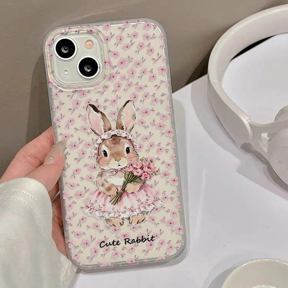 Cute Pink Flower Rabbit Phone Case For iPhone