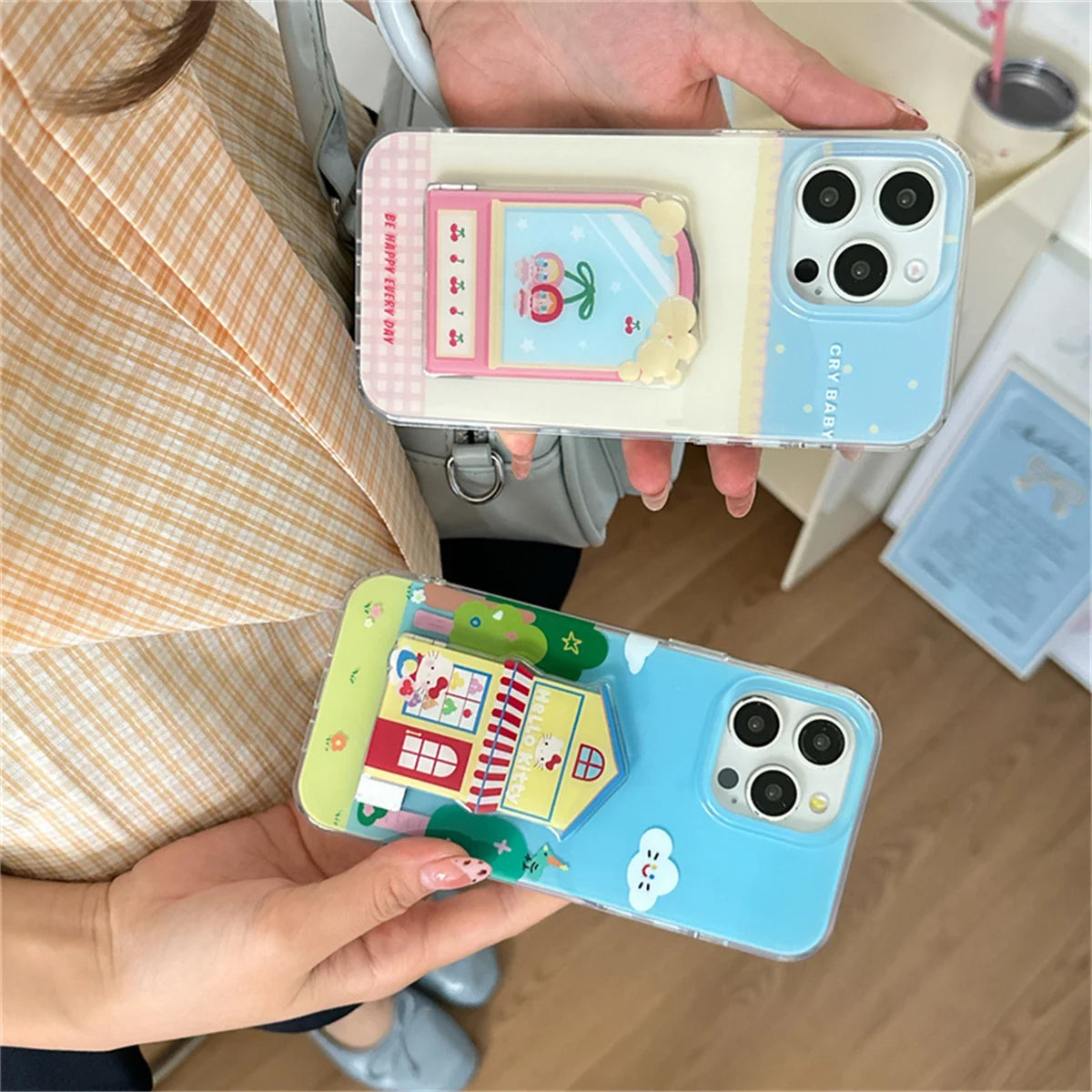 Kawaii Cartoon Hello Kitty Stand Holder Phone Case For iPhone