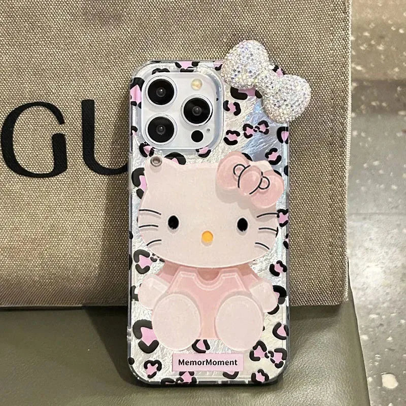 Hello Kitty Mirror Bow Strap Phone Case For iPhone